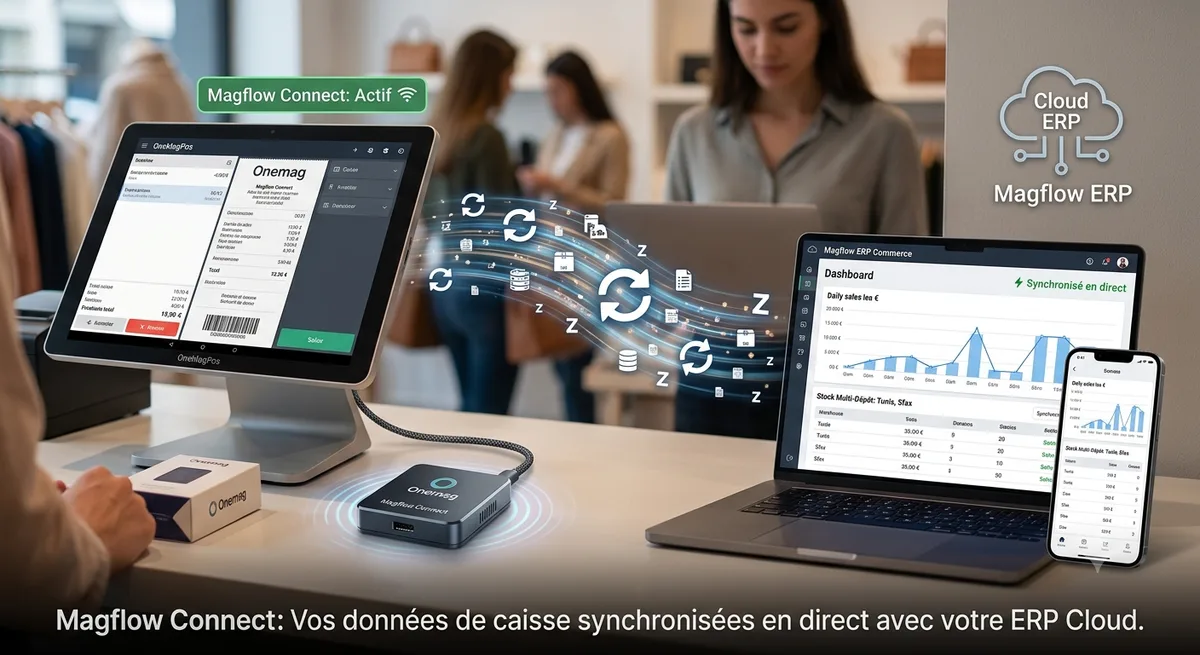 MAGFLOW, Connectez votre caisse OneMag au cloud et pilotez tout votre commerce en temps réel, où que vous soyez. - Nos Logiciels | Onemag Tunisie