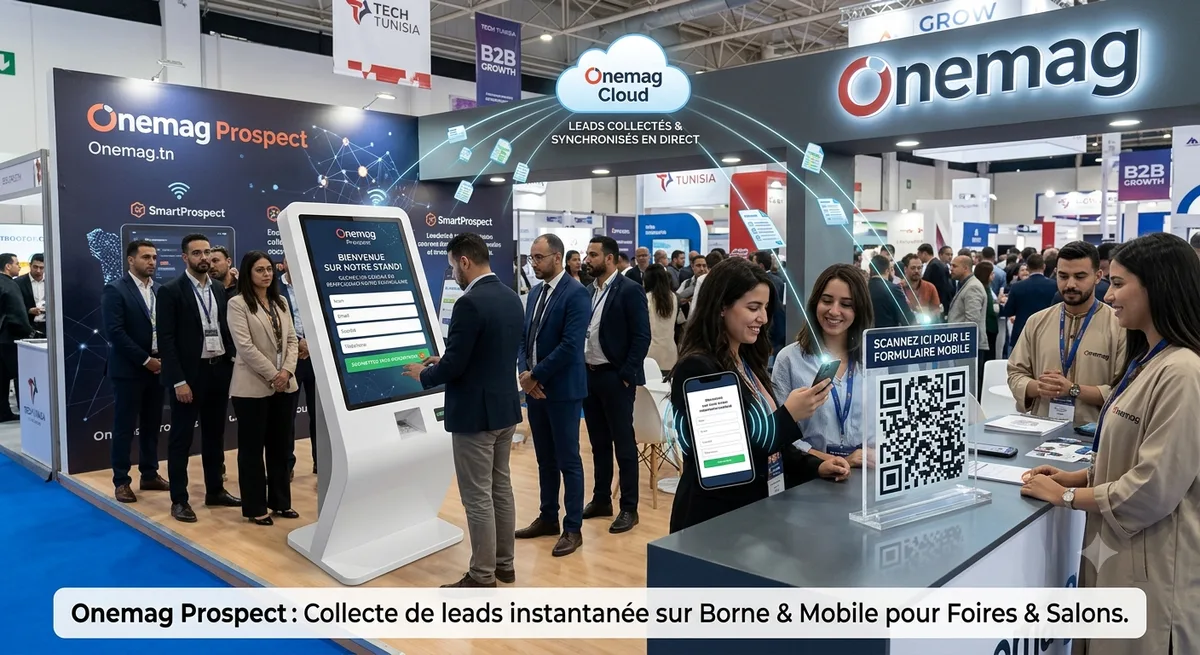 Onemag Prospect – Solution Digitale de Collecte de Leads sur Borne & QR Code pour Foires et Salons - Nos Logiciels | Onemag Tunisie