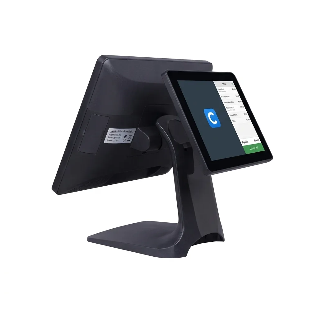 PC Caisse Tactile Double Écran ZONERICH ZQ-T8350 – Intel J1900 | 15" + 9.7" (Noir) Configuration : Quad-Core / 8 Go RAM / 128 Go SSD / Second Écran Client 9.7" - Matériel POS | Onemag Tunisie